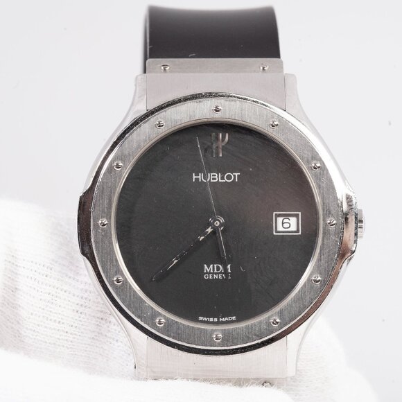 Authentic Men's HUBLOT Classic MDM Depose Black Dial Steel Quartz Watch - Picture 1 of 6